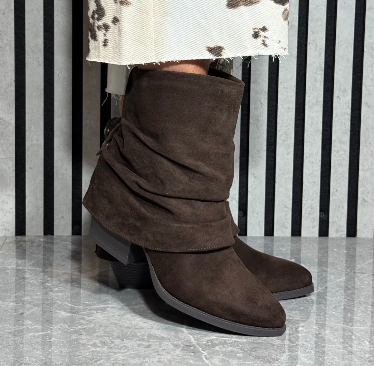 Lunar - 'Monica' Dark Brown Ruched Ankle Boot