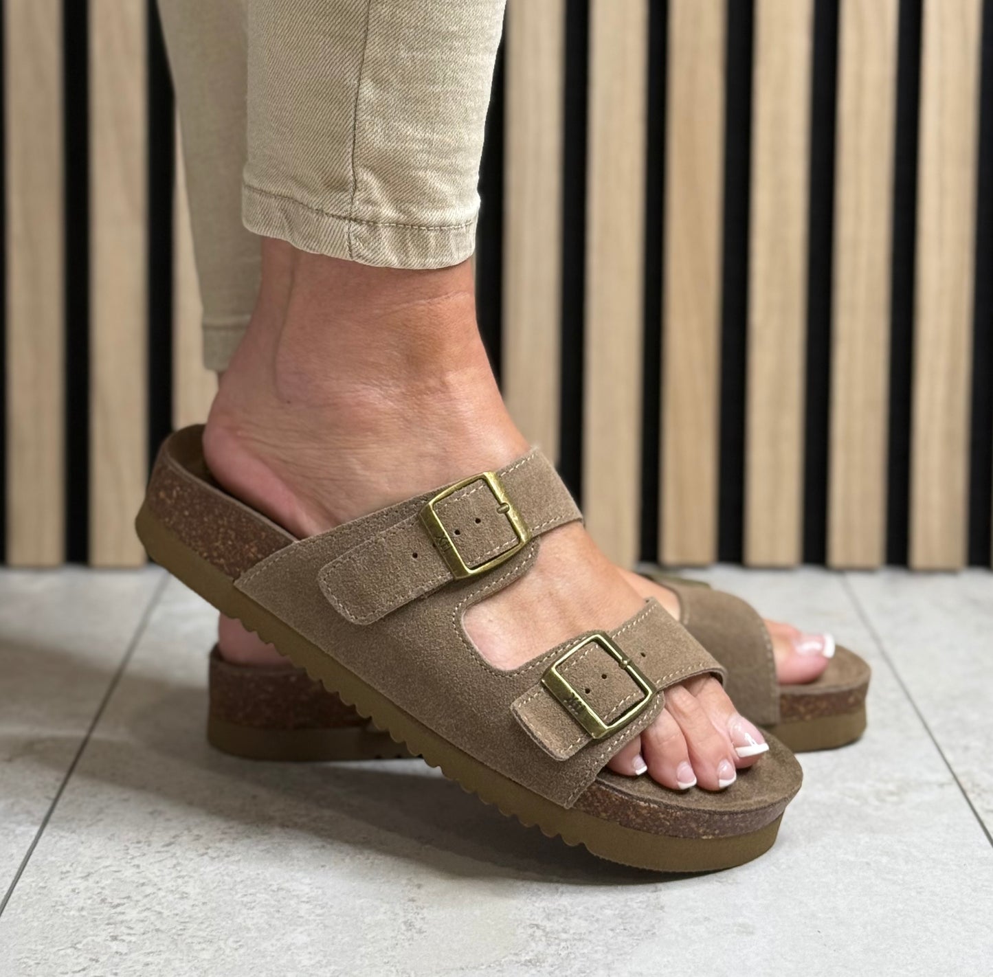 Xti - Taupe Double Buckle Leather Sandal (142552)