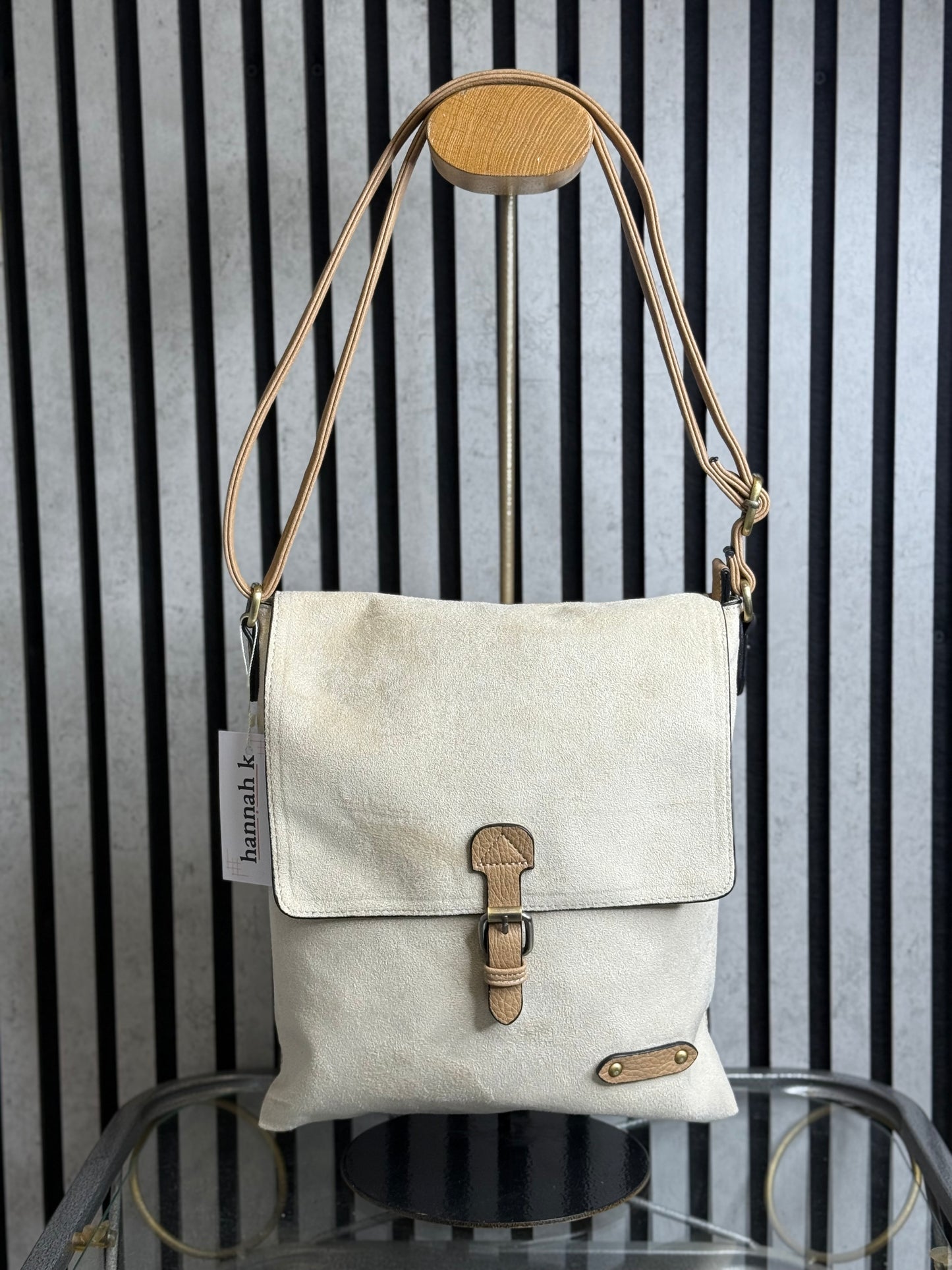 hannah k - 'Fay' Cream Faux Suede Crossbody