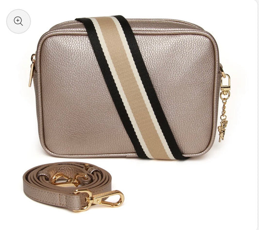 Alice Wheeler - Soho Bronze Crossbody (Black Stripe Strap)