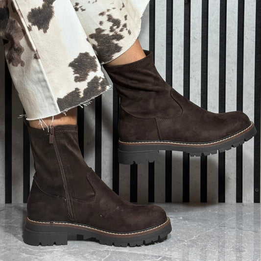 Redz - Brown Faux Suede Chunky Boot