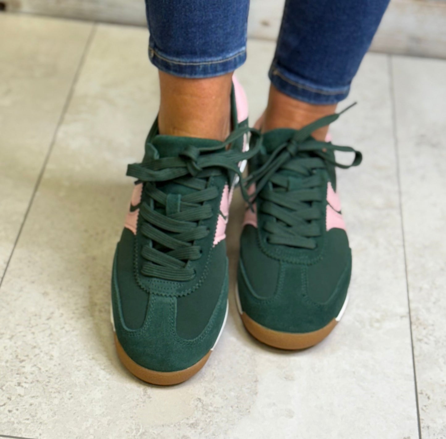 Redz - Green/Baby Pink Leather Combo Trainer