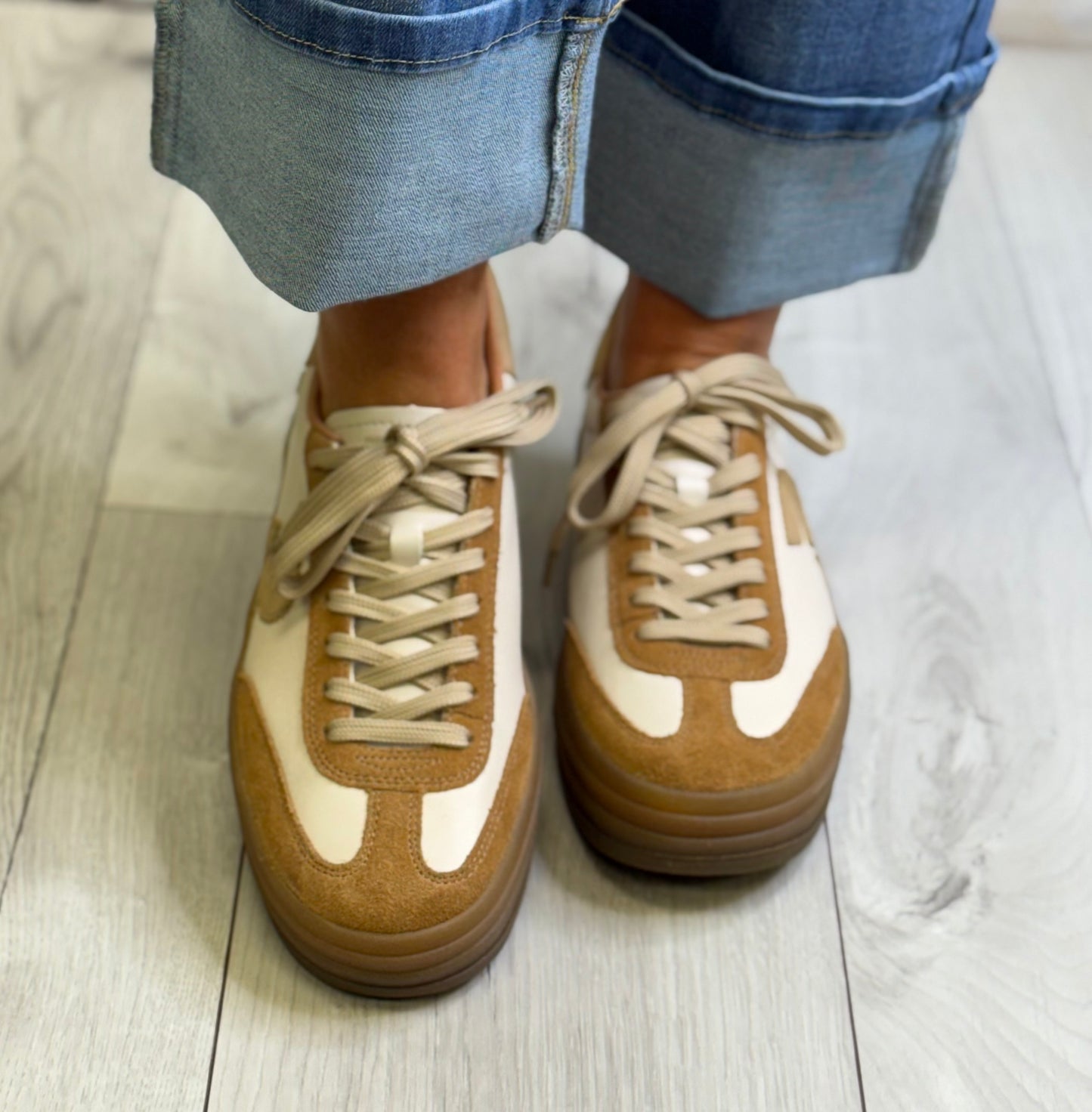 Rieker - Beige Combo Leather Trainer