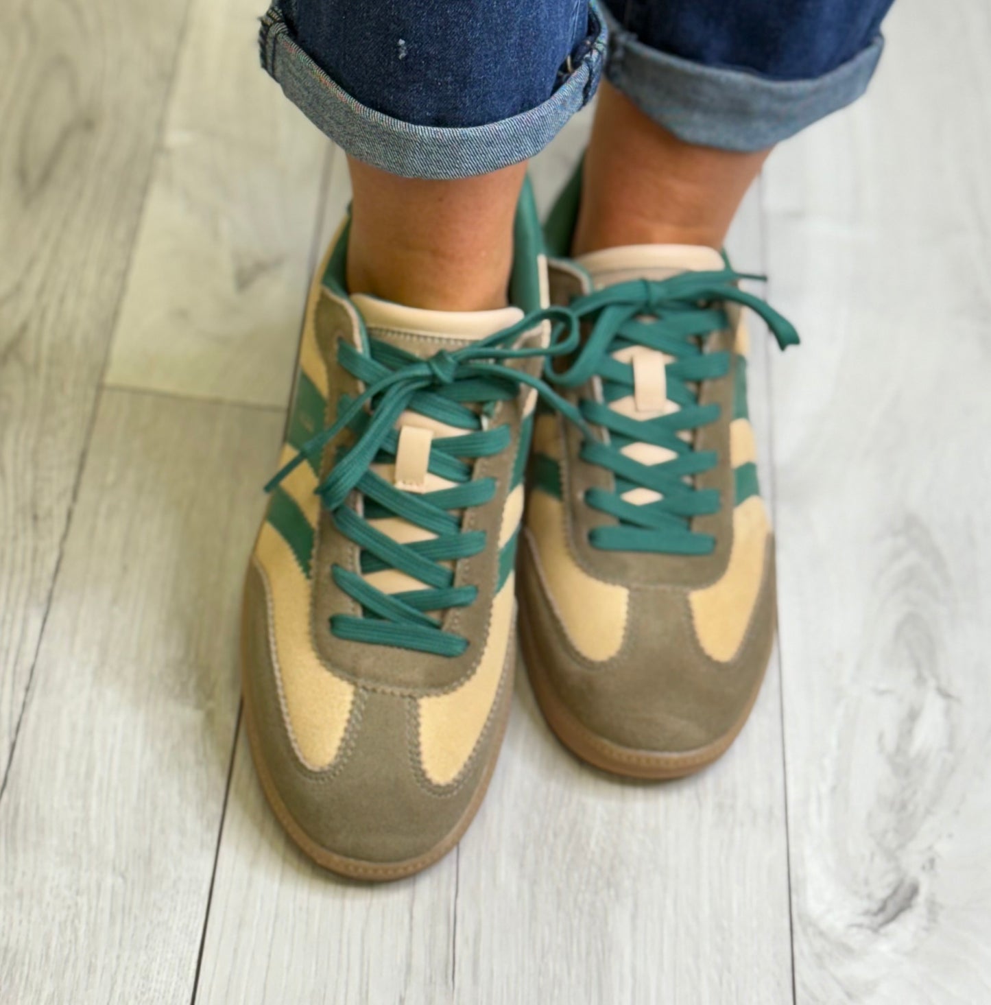 Teddy Smith -  Beige/Green Combo Suede Trainer (120235)