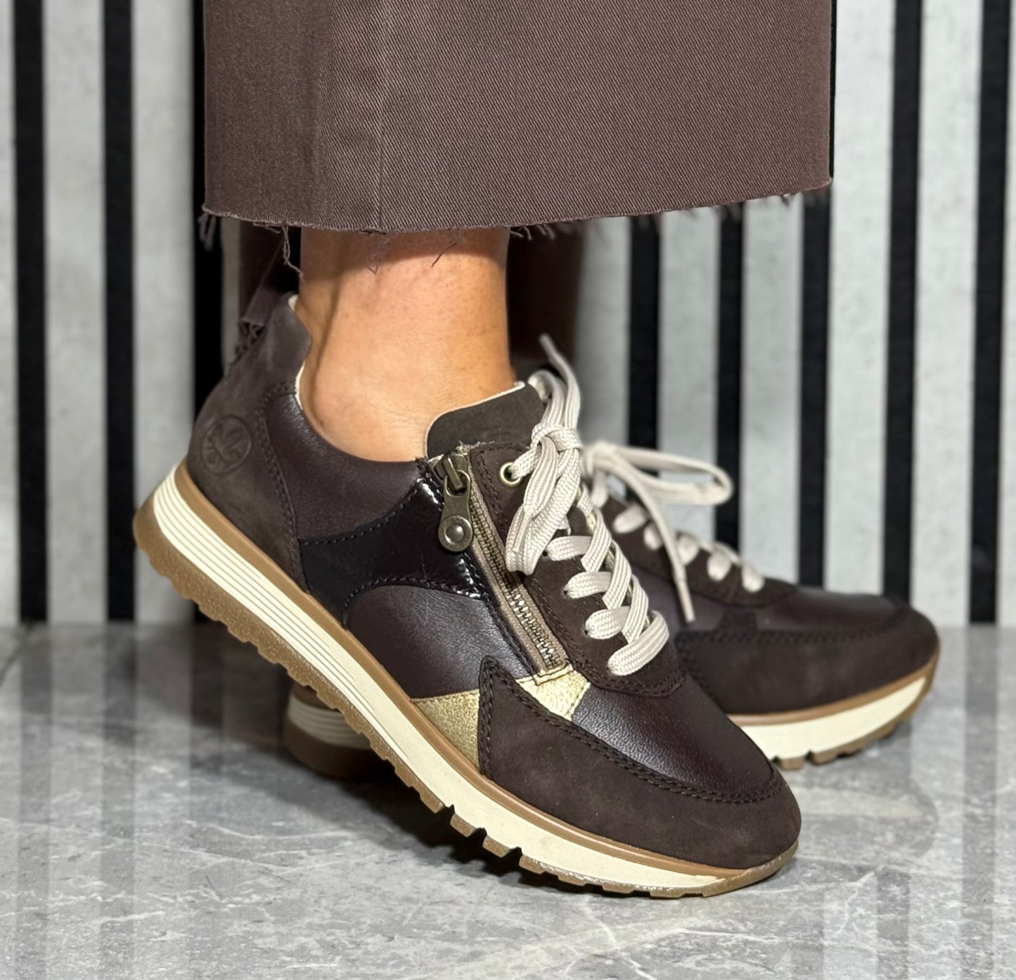 Rieker - Brown Combo Leather Trainer