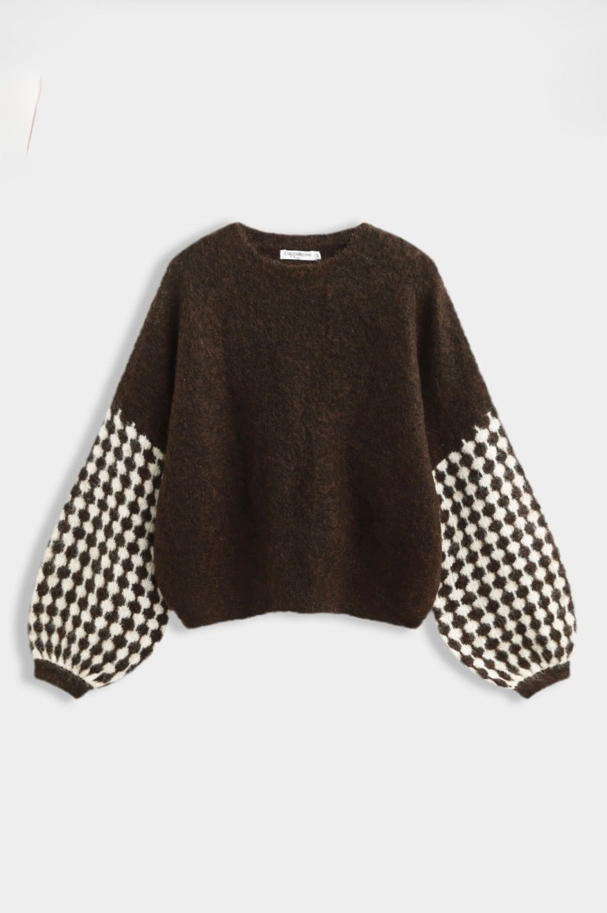 Brown Geometric Pattern Sleeve Jumper