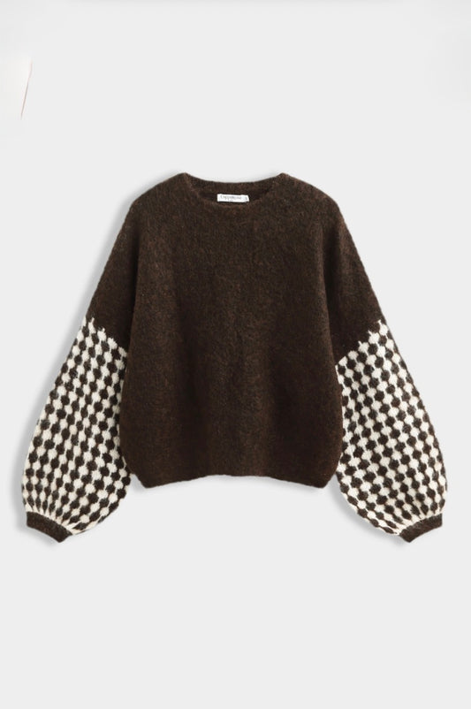 Brown Geometric Pattern Sleeve Jumper