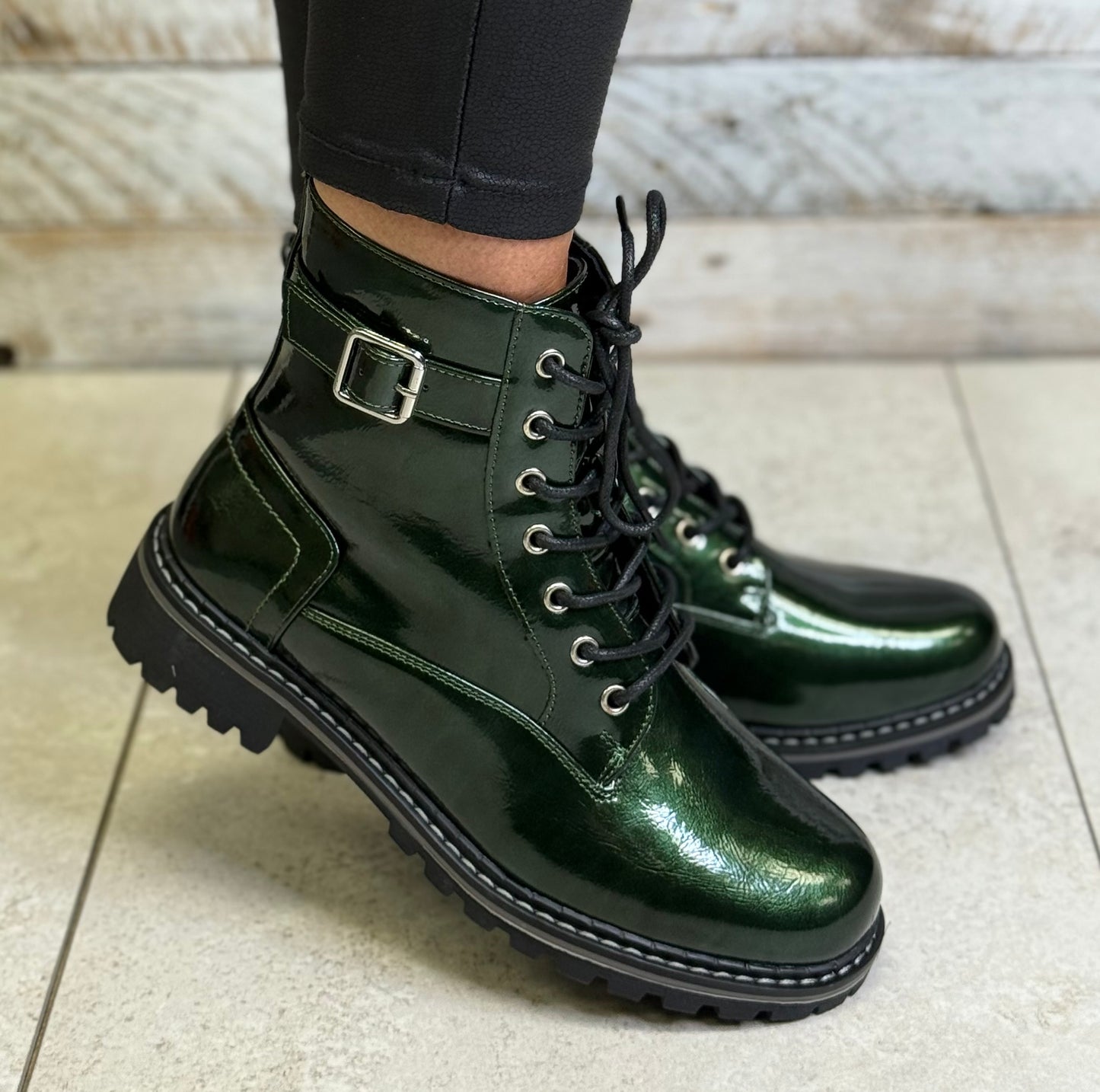 Lunar - 'Parlour' Green Patent Boot