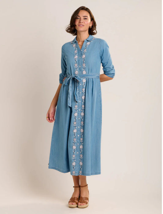 Brakeburn - ‘Viviana’ Embroidered Denim Maxi Dress