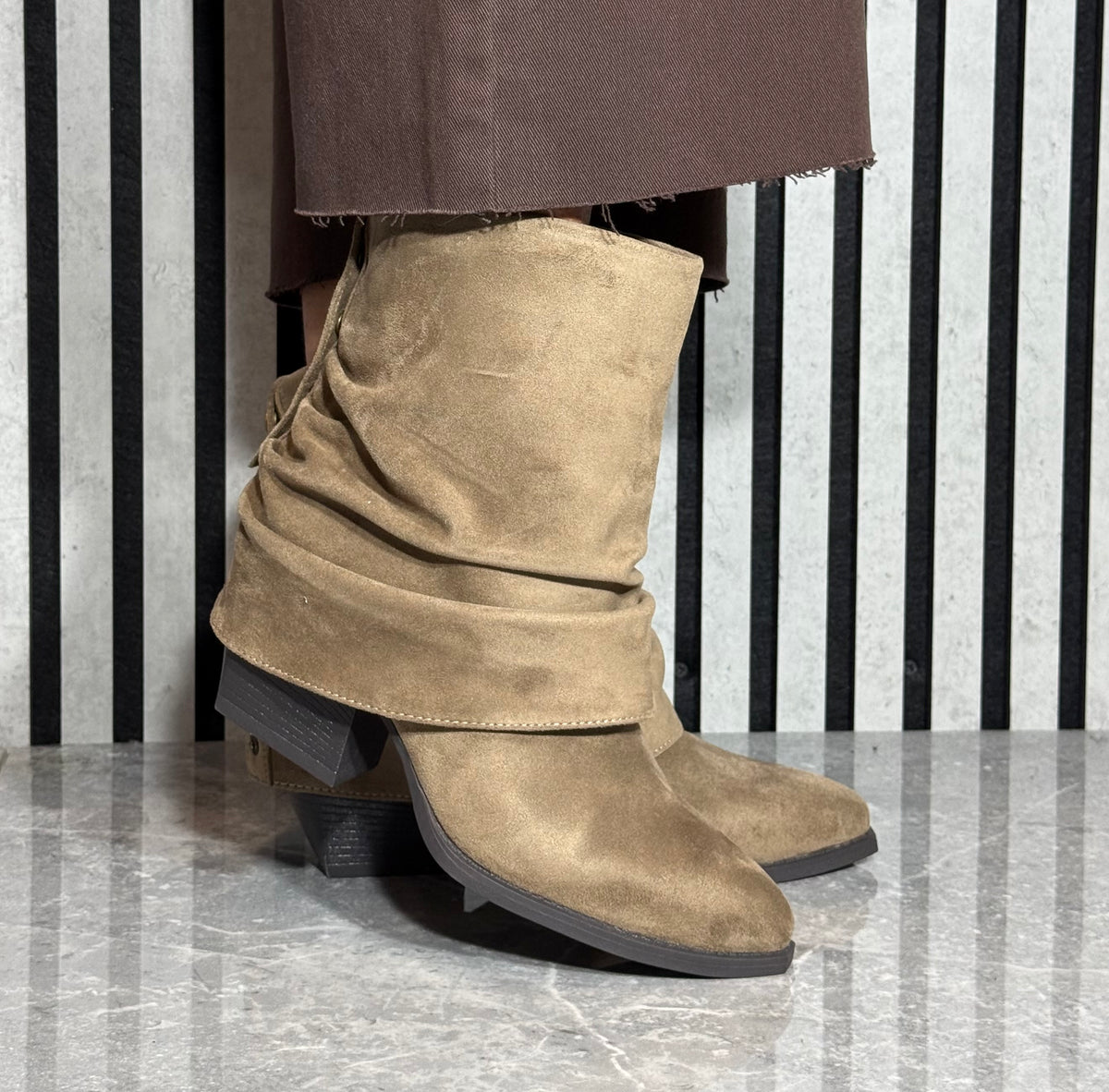 Lunar - 'Monica' Taupe Ruched Ankle Boot