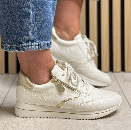 Jana - White/Gold Trim Trainer