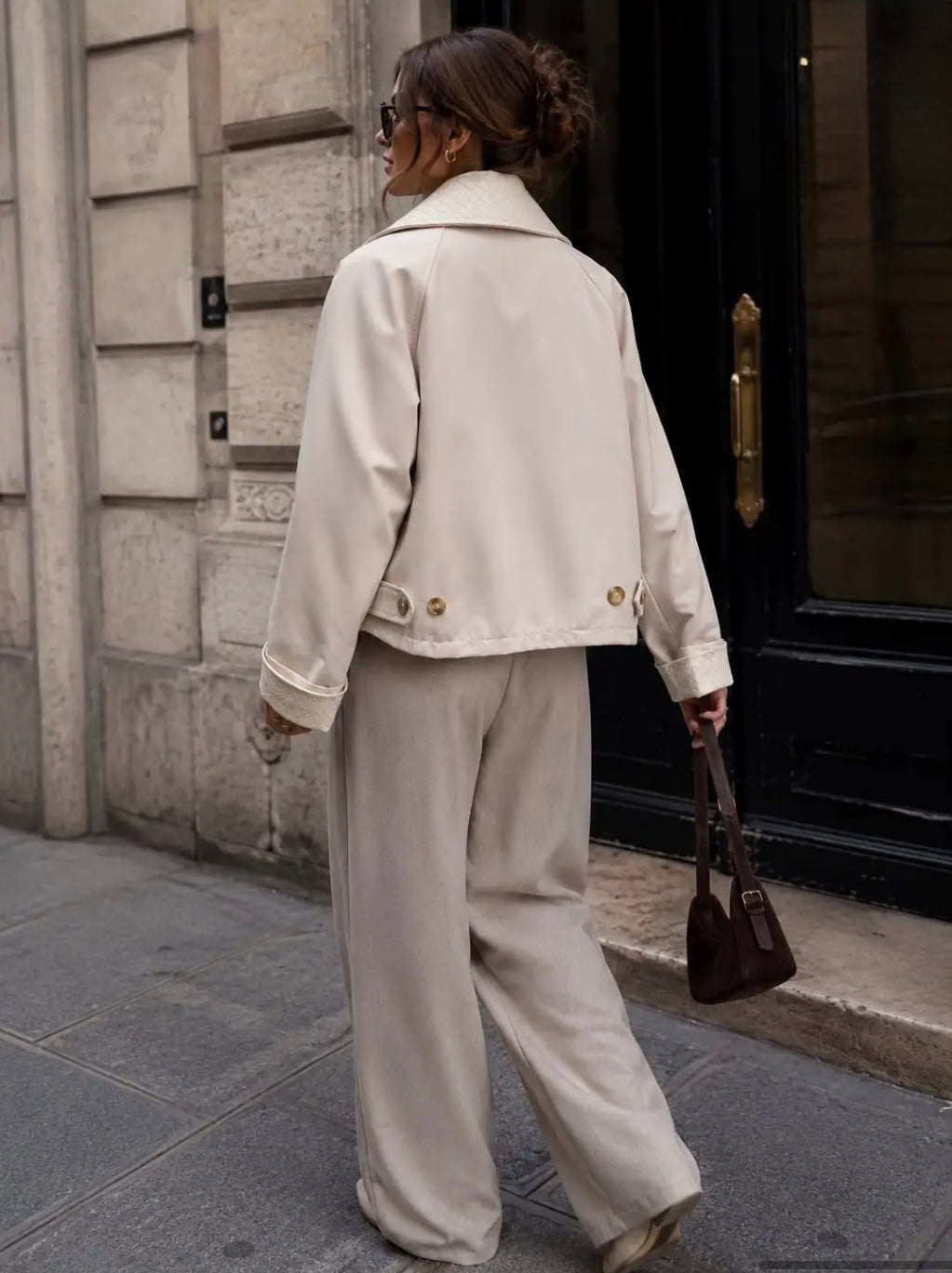 Beige Cropped Trench Jacket