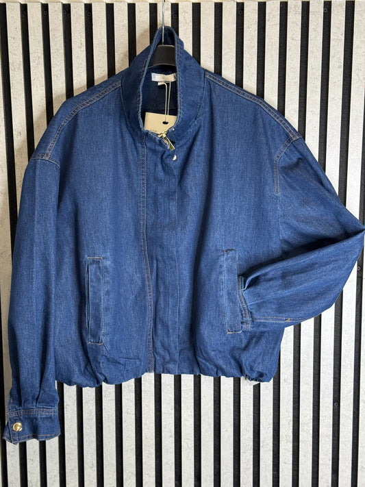 Denim Funnel Neck Bomber Jacket