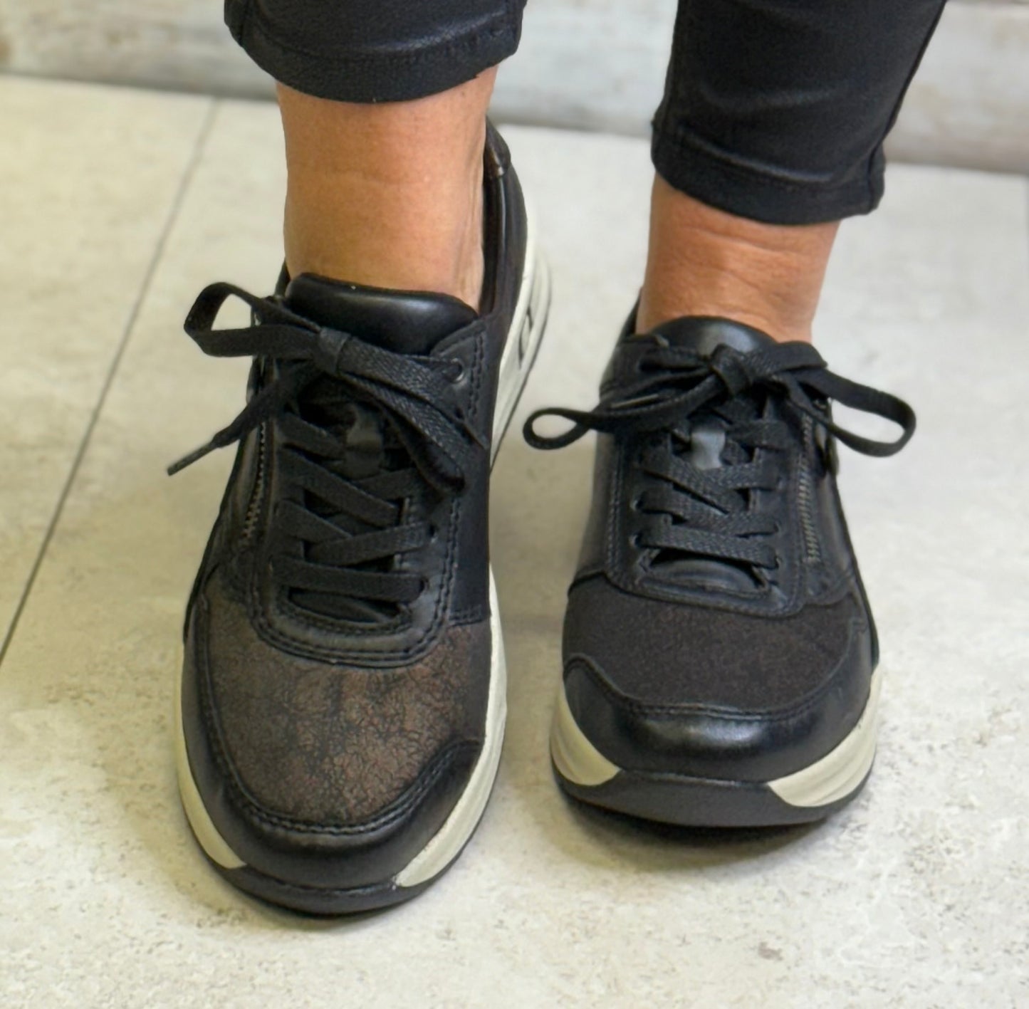 Rieker -  Black Combo Wide Fit Leather Trainer