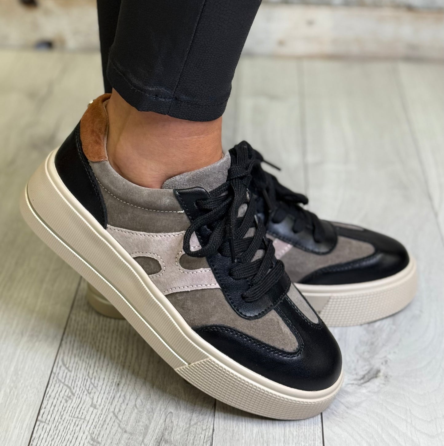 Patrizio Como - 'Cremona' Grey/Black Combo Platform Trainer