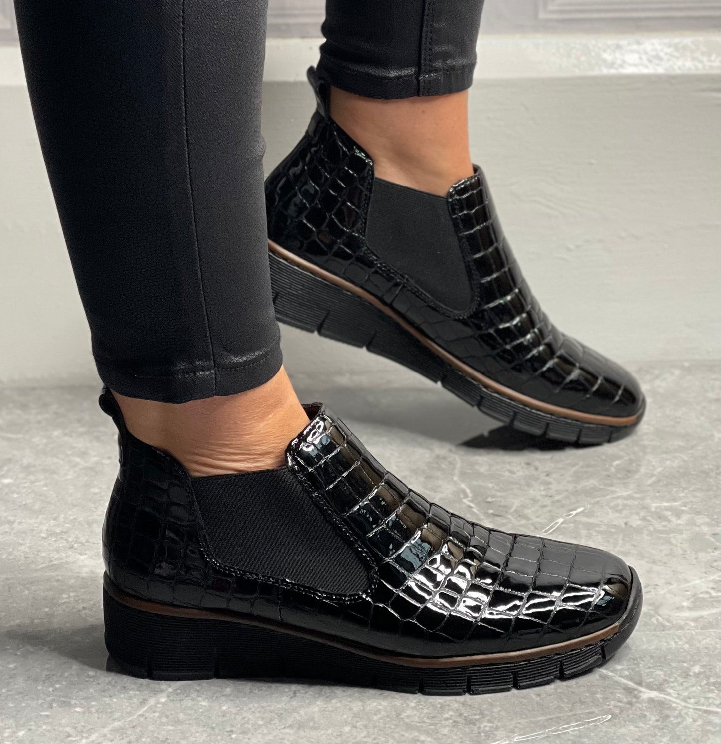 Rieker - Black Patent Croc Leather Boot