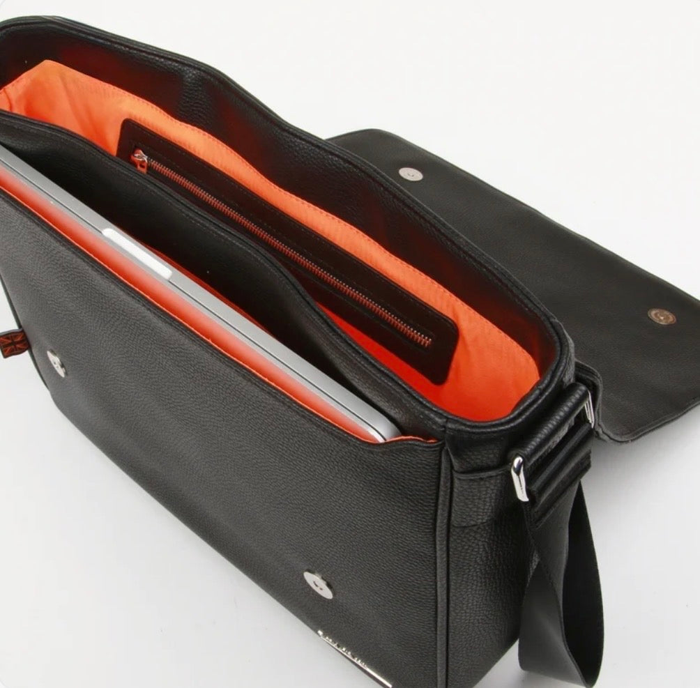 Paul Oliver - Mens Black/Orange Messenger Bag