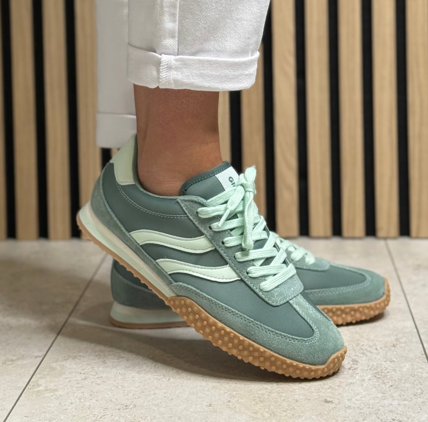 Gioseppo - 'Nanyuki' Green Suede Trim Trainer