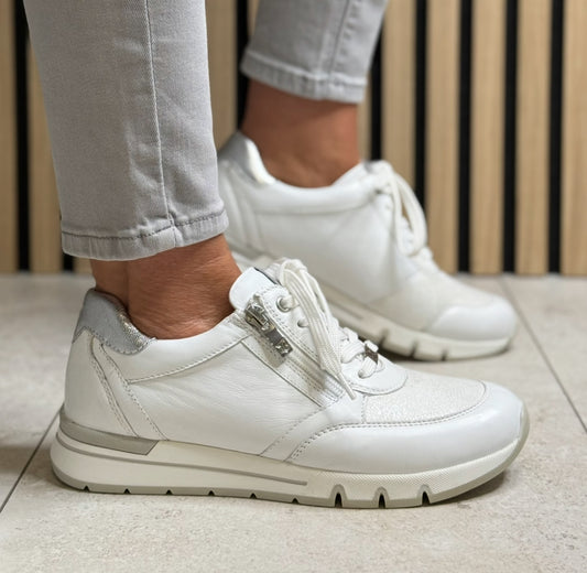 Caprice - White/Silver Leather Trainer