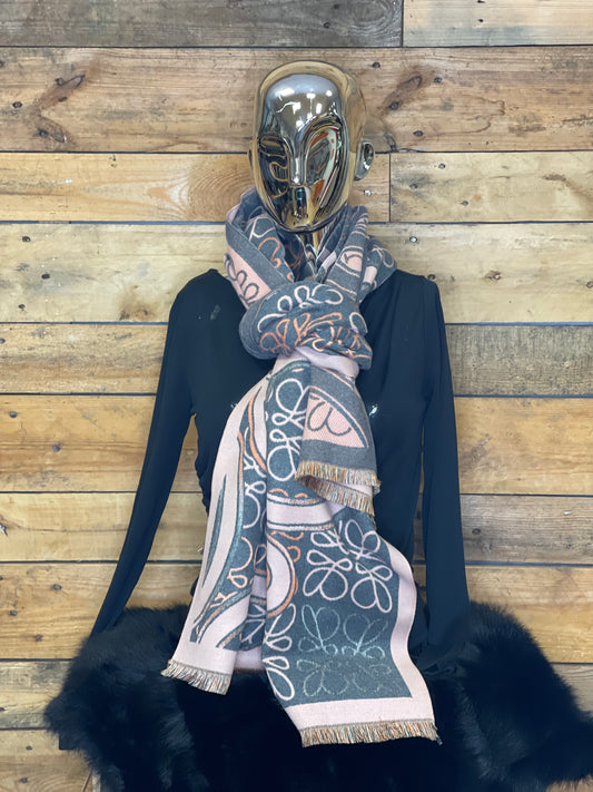 hannah k - Grey/Pink Pattern Mix Scarf