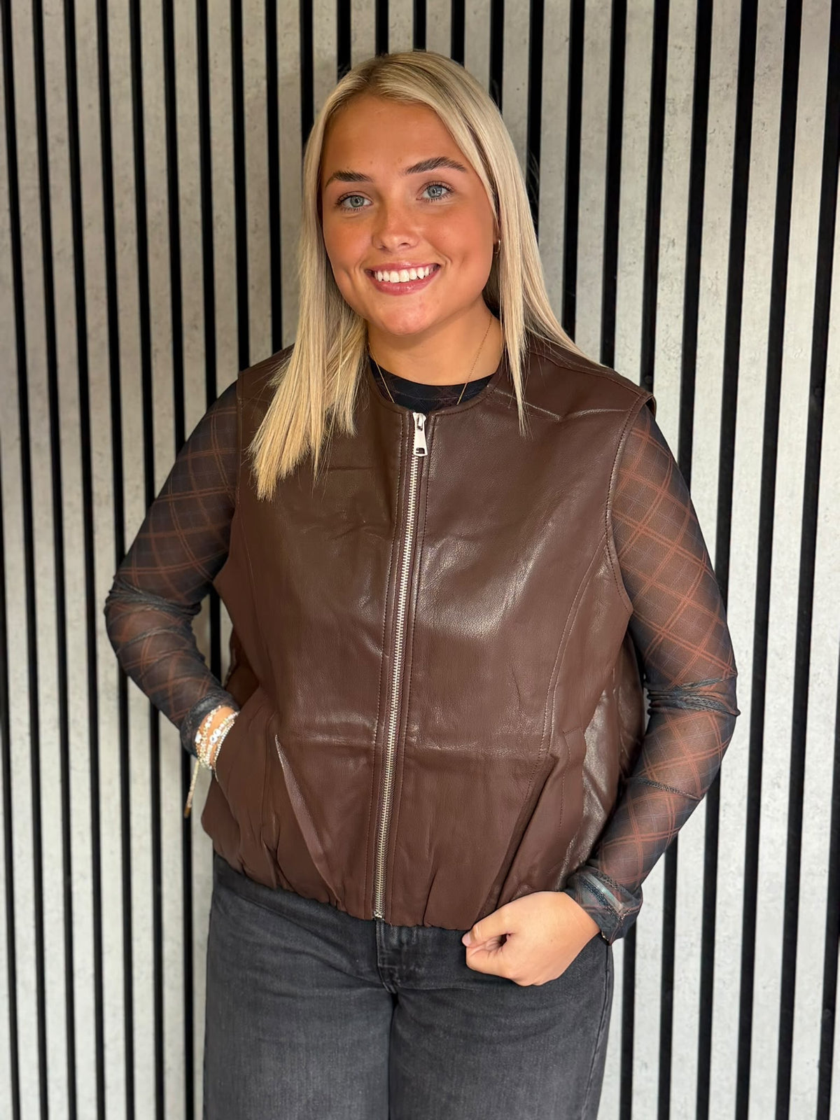 Brown Faux Leather Gilet