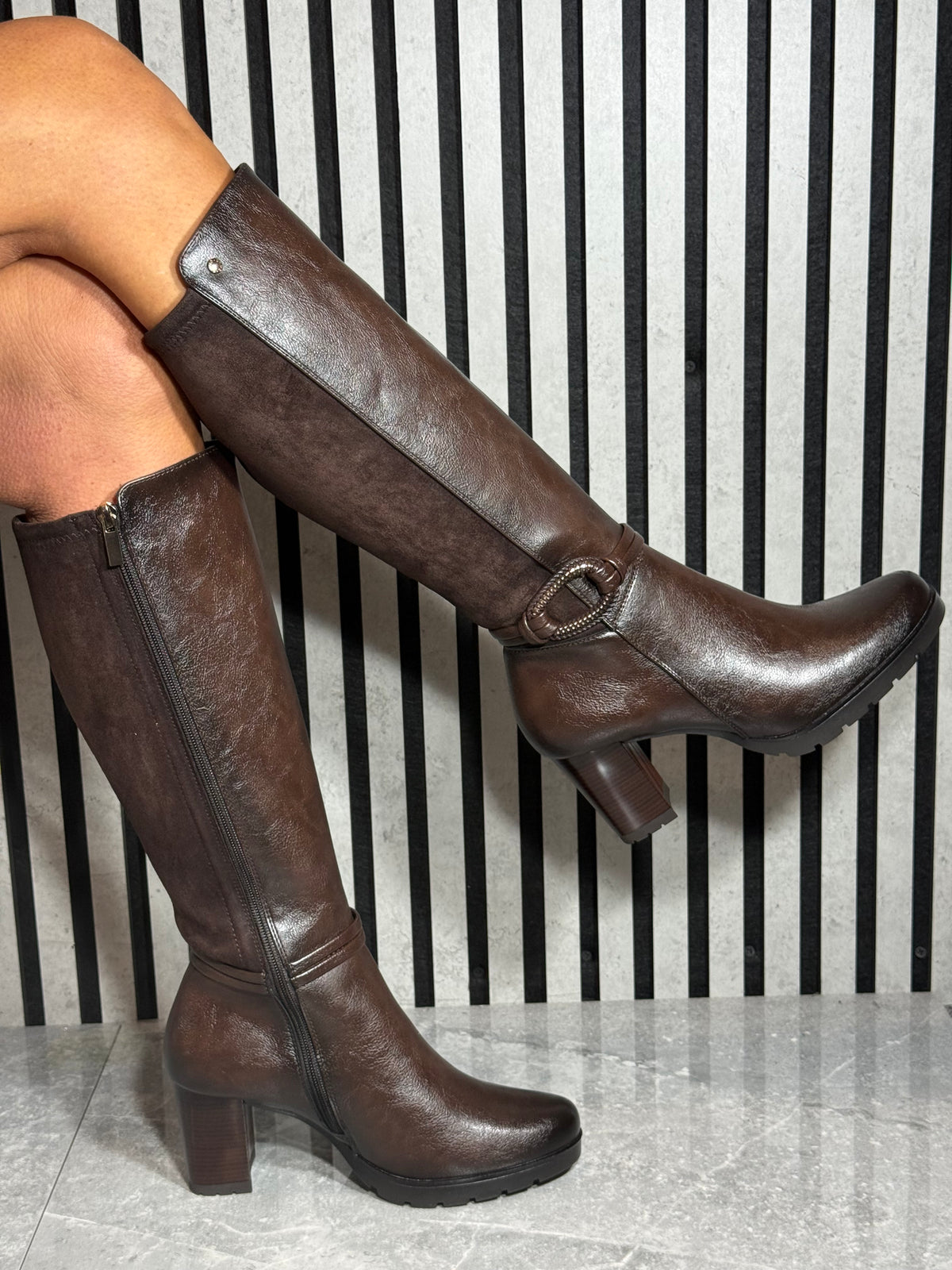 Patrizio Como - 'Igne ' Chocolate Combo Long Leather Boot