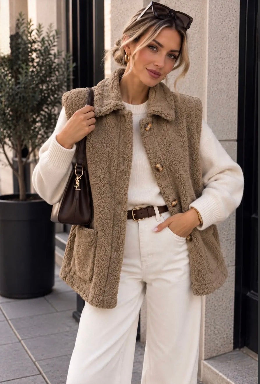 Taupe Button Gilet