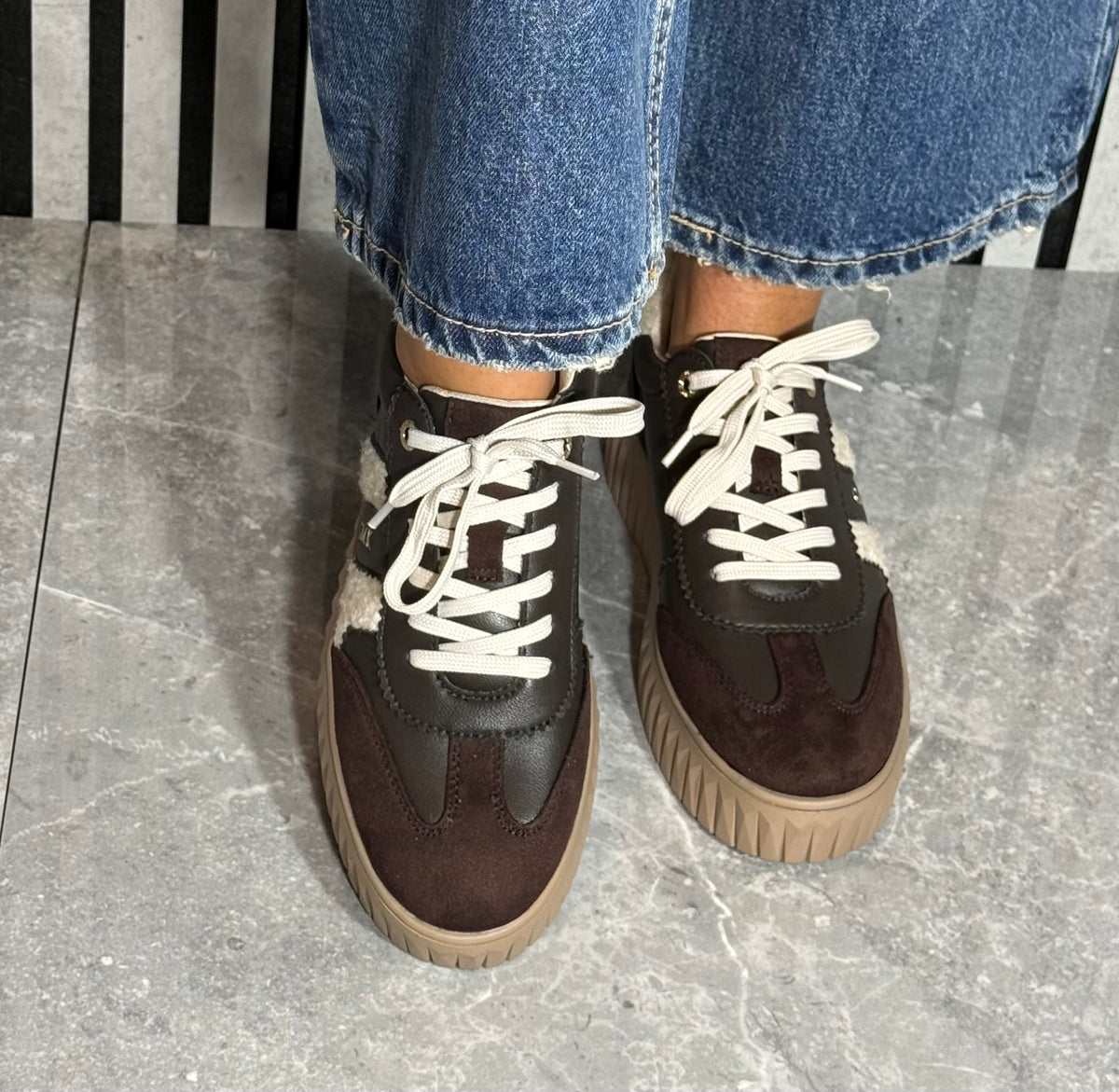 Marco Tozzi - Chocolate/Teddy Trim Platform Trainer