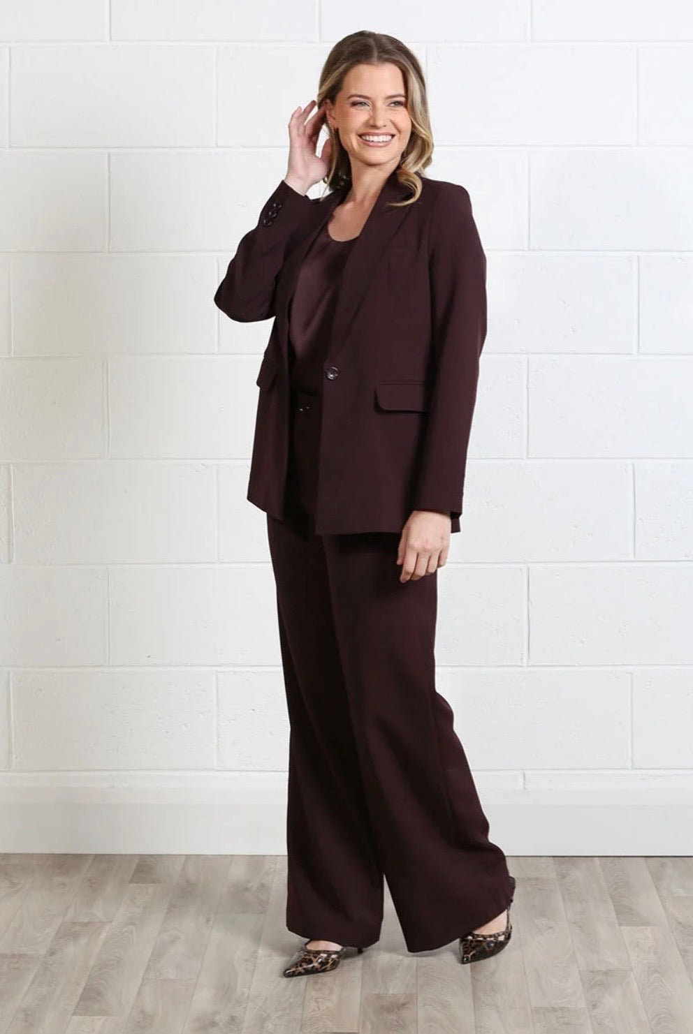 Rant & Rave - 'Teresa’ Aubergine Wide Leg Trouser