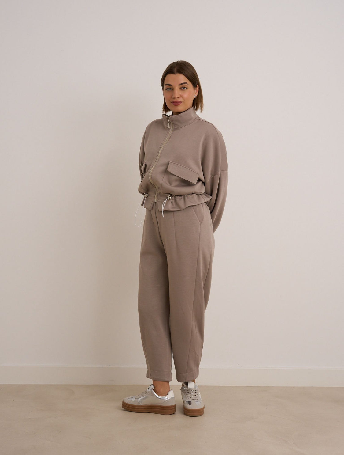 Beige Barrel Leg Trouser