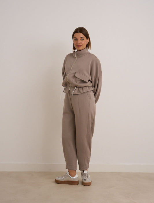 Beige Barrel Leg Trouser
