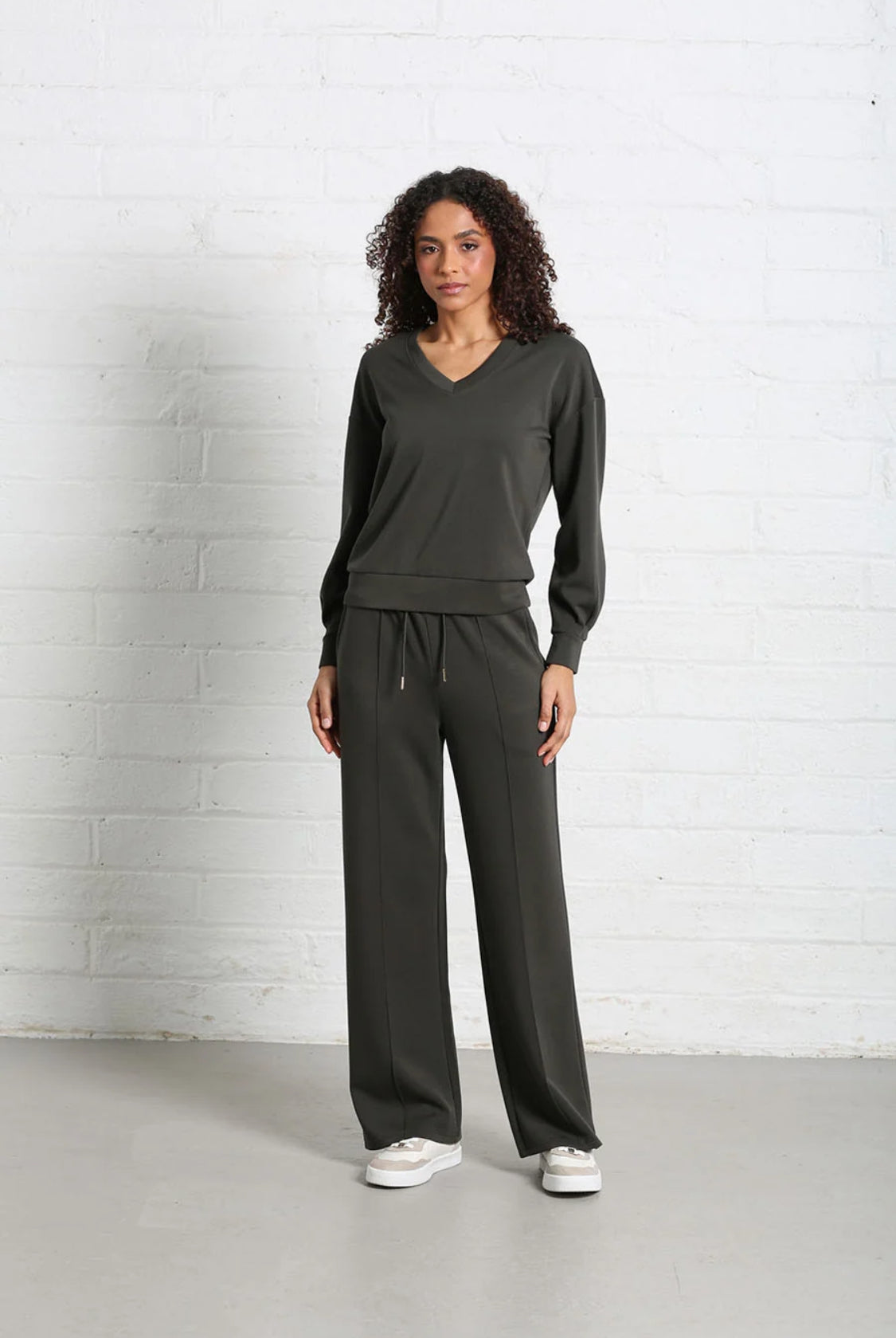 Rant & Rave - Elara Khaki V Neck Sweater