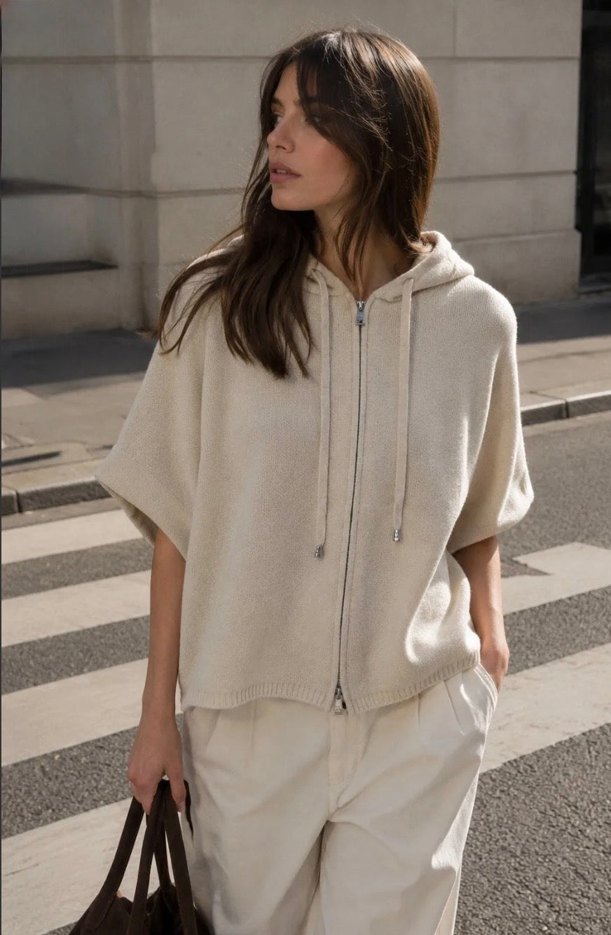 Beige Bat Wing Knit Hoodie