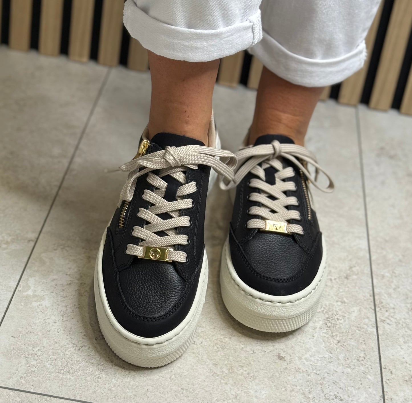 Rieker - Black Platform Leather Trainer