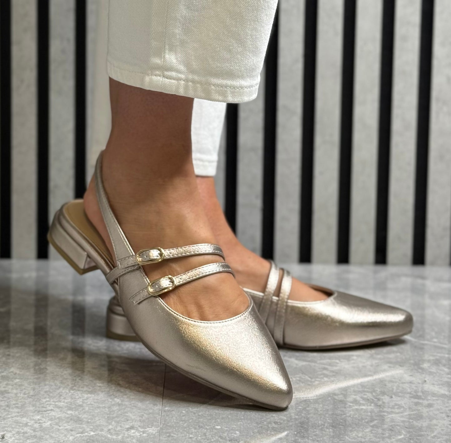 Marco Tozzi - Platinum Metallic Slingback Shoe