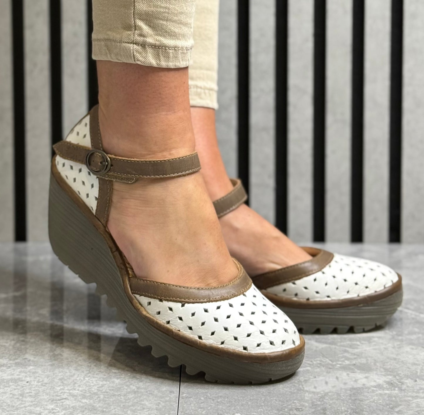 Fly London - Off White/Grey Sandal (YVEN029)