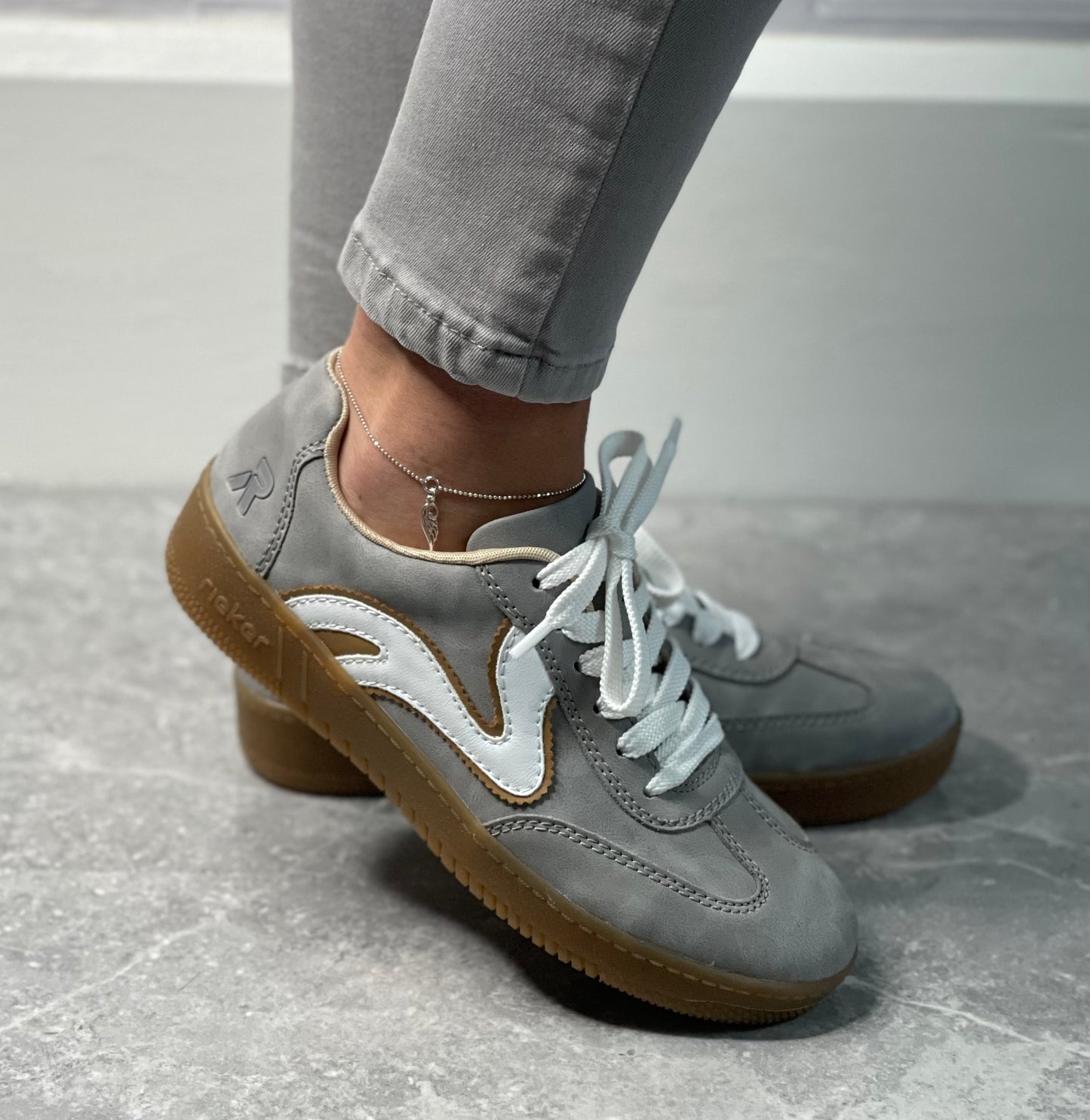 Rieker - Grey Detailed Gum Sole Trainer