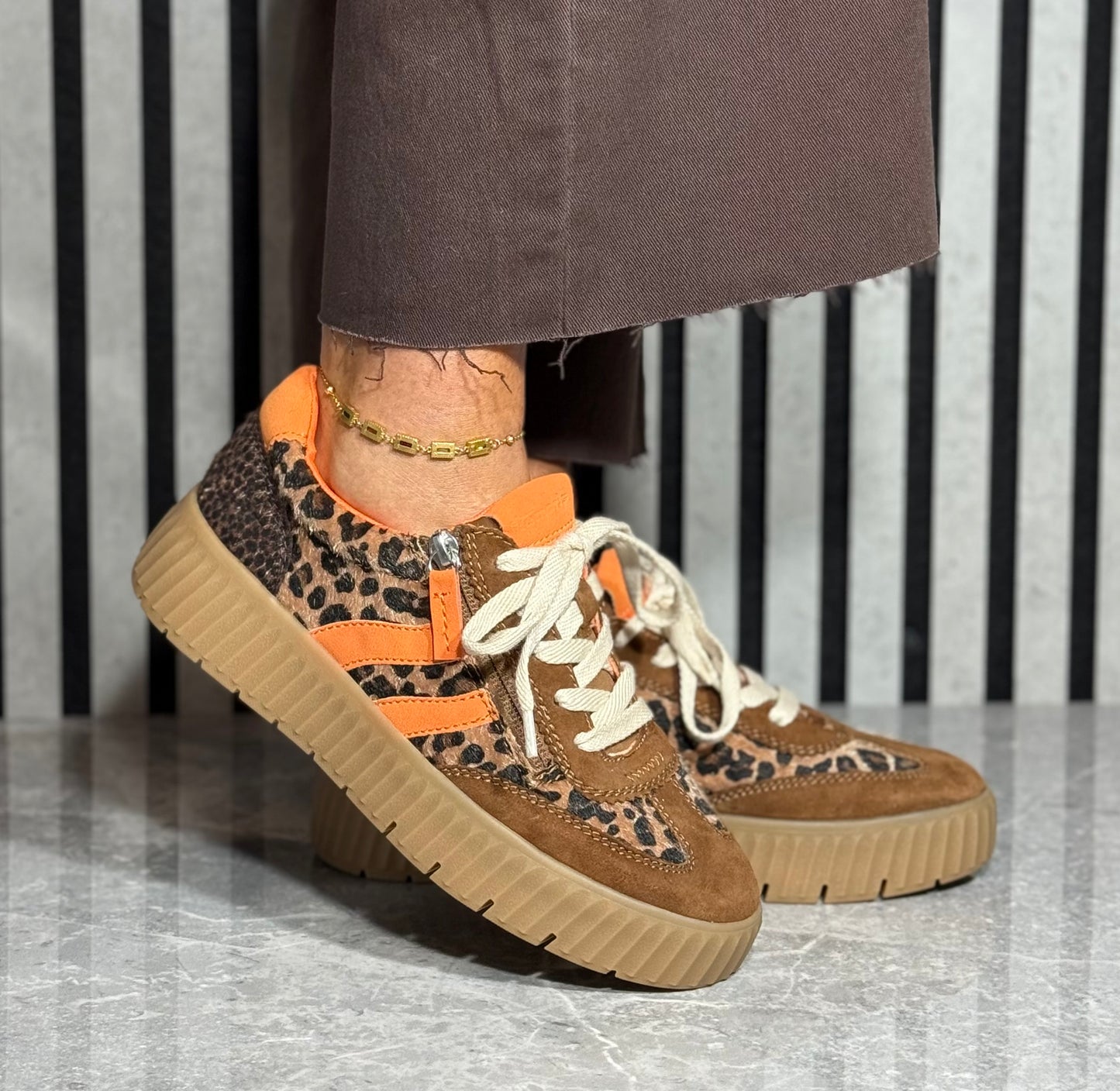 Tamaris Comfort - Cognac/Leopard Gum Sole Trainer