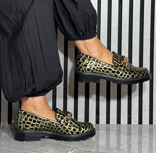 Zanni & Co - 'Bling Ring' Patent Croc Effect Loafer
