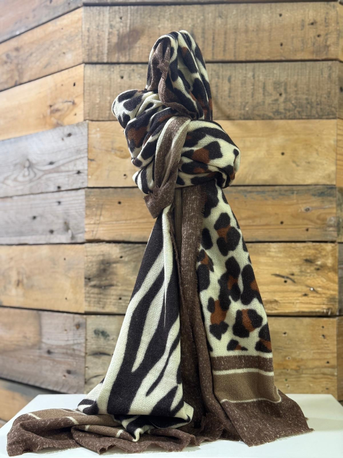 hannah k - Brown Animal Print Scarf