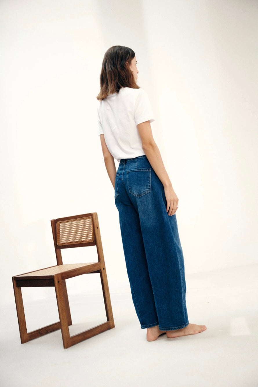 Dark Blue Barrel Loose Jeans (Extra Balloon)