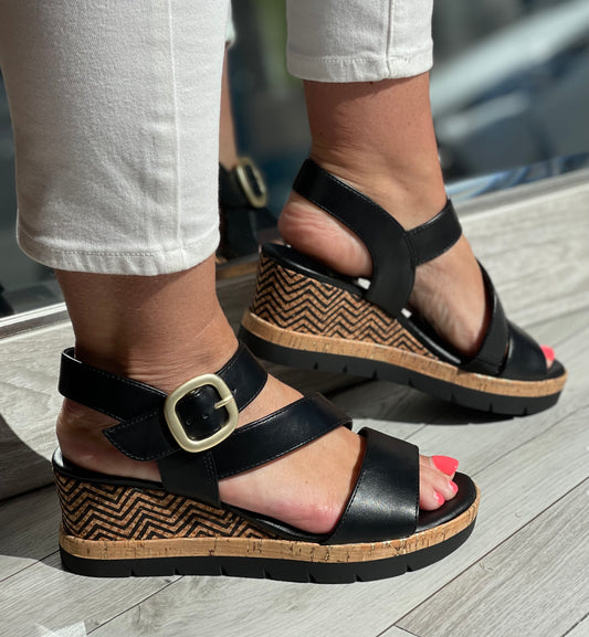Jana - Black Detailed Wedge Sandal