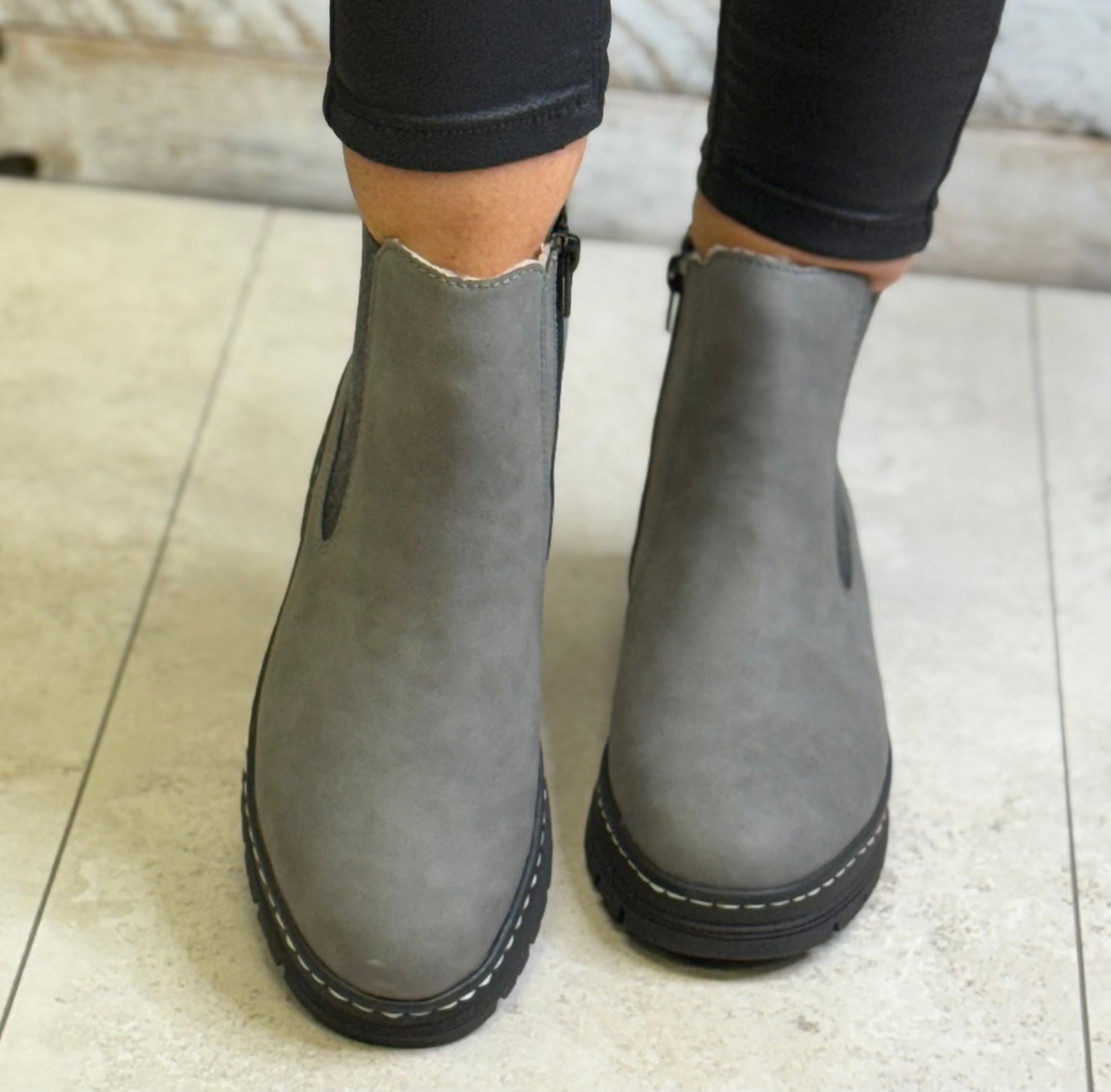 Rieker - Grey Fleece Lined Chelsea Boot