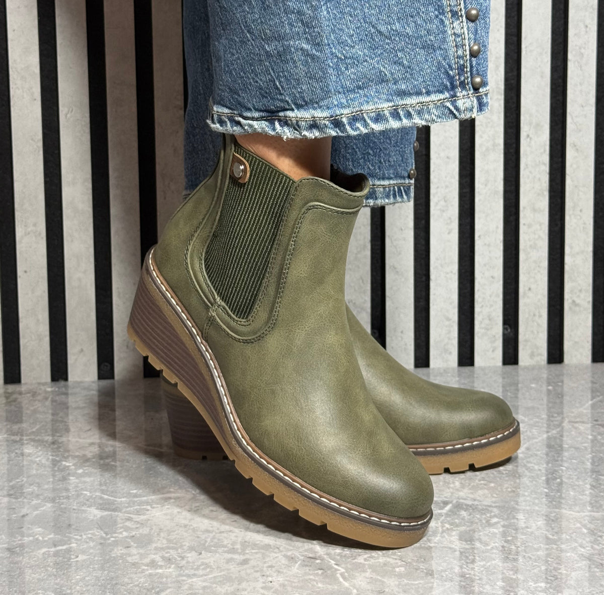 Lunar - 'Connie' Green Wedge Ankle Boot
