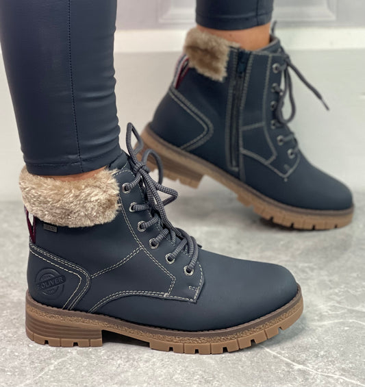 S Oliver - Navy Fur Trim 'Tex' Boot