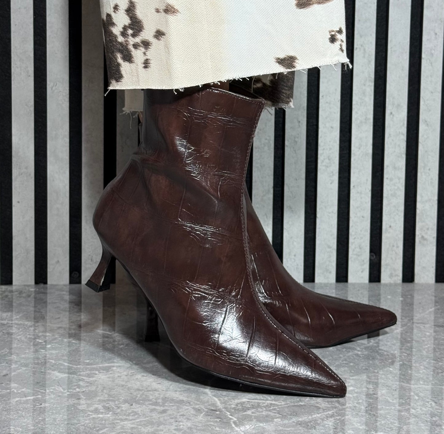 Xti - Brown Croc Kitten Heel Boot (146218)