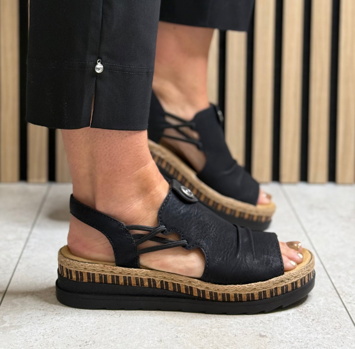 Rieker - Black Detailed Sandal