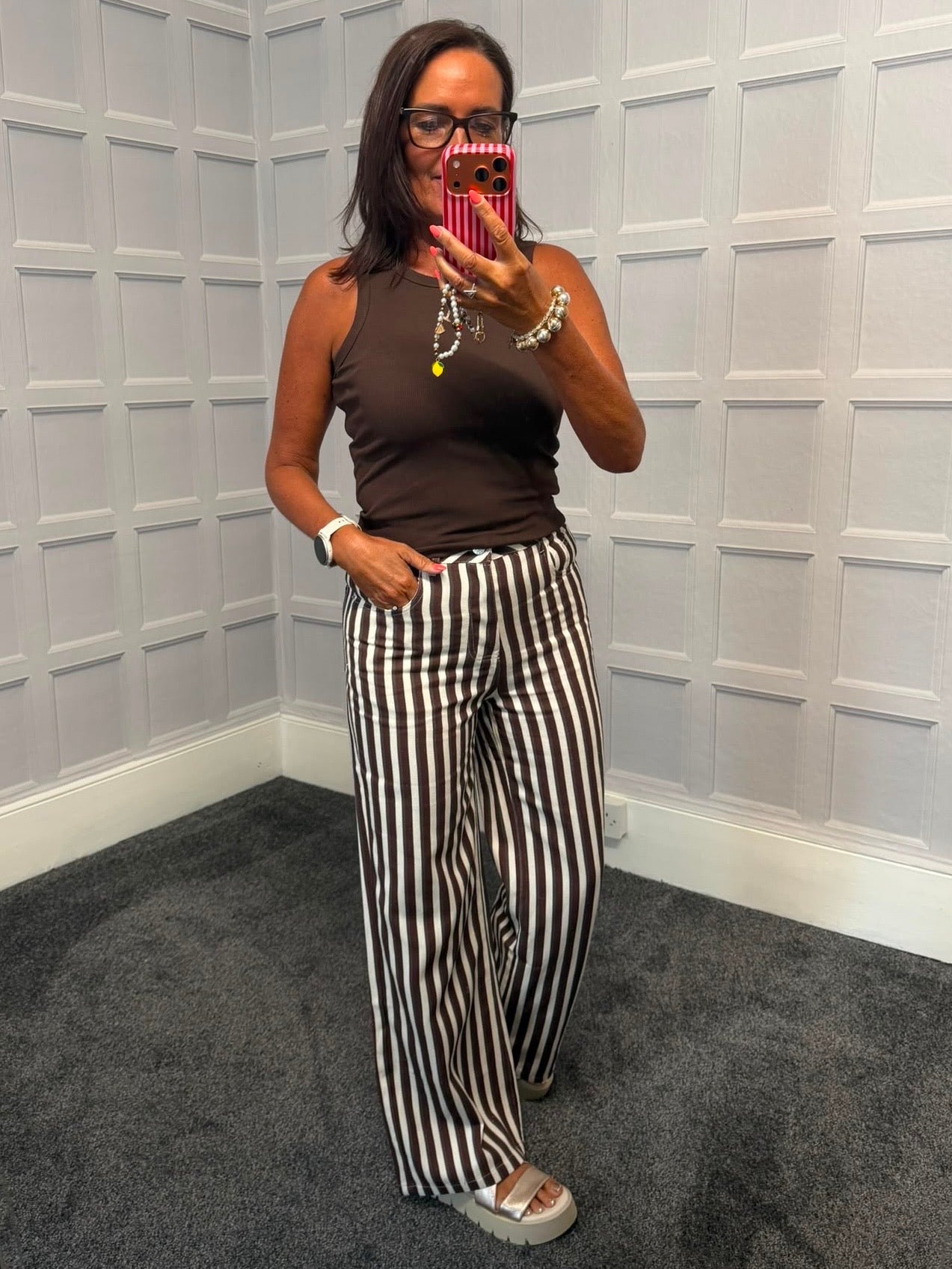 Brown/Cream Stripe Wide Leg Jean