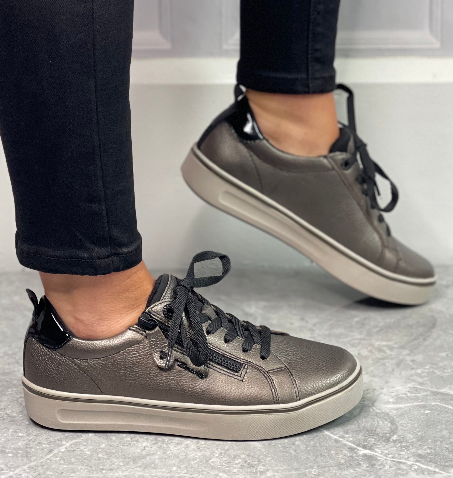 Tamaris Comfort - Pewter Leather Trainer