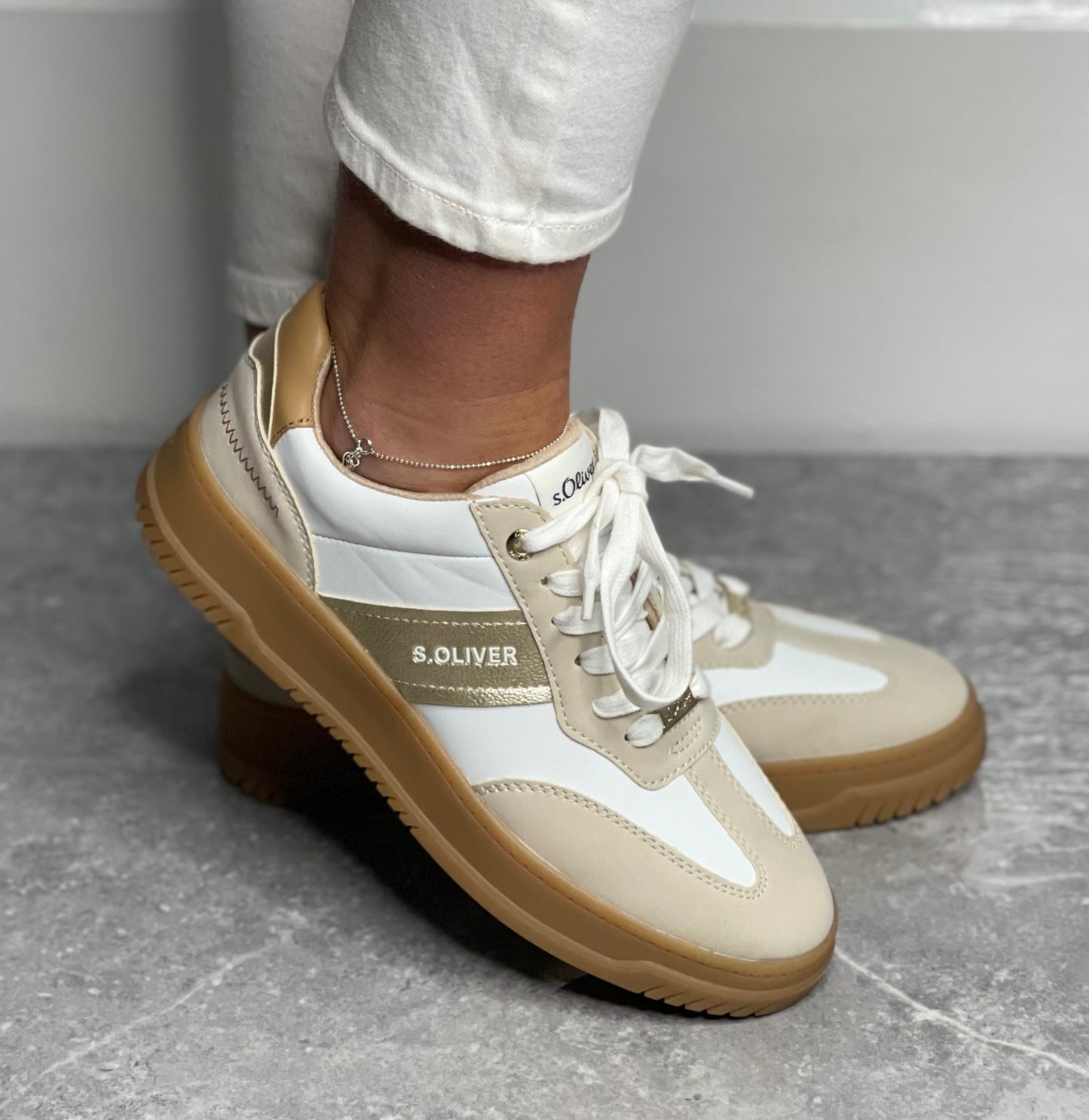 S Oliver - Cream Combo Gum Sole Trainer